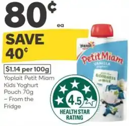 Woolworths Yoplait petit miam kids yoghurt offer