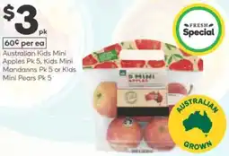 Woolworths Australian kids mini apples pk 5, kids mini mandarins pk 5 or kids mini pears pk 5 offer
