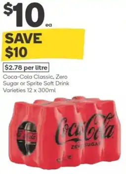 Woolworths Coca-cola classic, zero sugar or sprite soft drink varieties offer