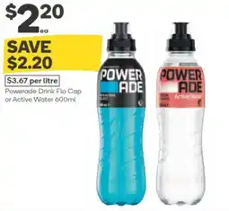 Woolworths Powerade drink flo cap or active water offer