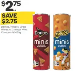 Woolworths Doritos, twisties, grain waves or cheetos minis canisters offer