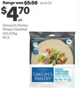 Woolworths Simson's pantry wraps varieties offer
