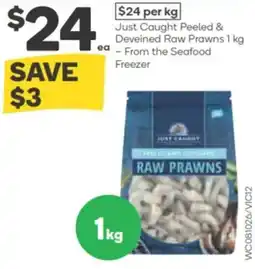 Woolworths Just caught peeled & deveined raw prawns offer