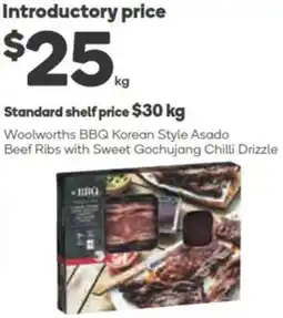 Woolworths Woolworths bbq korean style asado beef ribs with sweet gochujang chilli drizzle offer