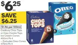 Woolworths Cadbury choc tops or oreo cookie tops ice cream cones offer