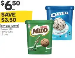Woolworths Oreo or milo family tubs offer