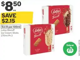 Woolworths Lotus biscoff ice cream sticks offer