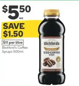 Woolworths Bickford's coffee syrups offer