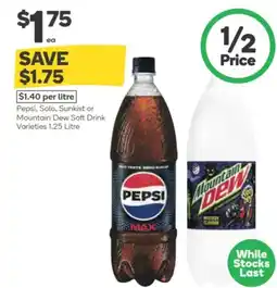 Woolworths Pepsi, solo, sunkist or mountain dew soft drink varieties offer