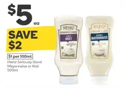 Woolworths Heinz seriously good mayonnaise or aioli offer