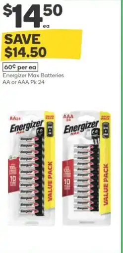 Woolworths Energizer max batteries aa or aaa offer