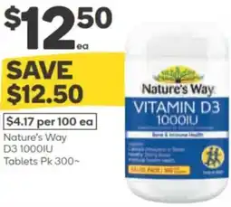Woolworths Nature's way vitamin d3 1000iu tablets offer