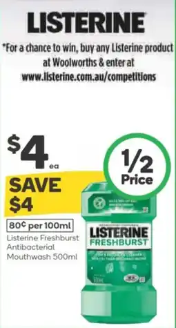 Woolworths Listerine freshburst antibacterial mouthwash offer