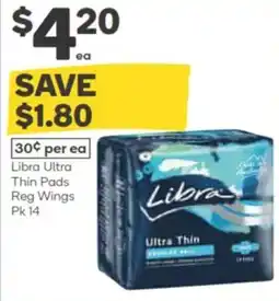 Woolworths Libra Ultra Thin Pads Reg Wings offer