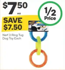 Woolworths Nerf 3 ring tug dog toy each offer