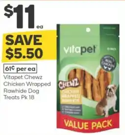 Woolworths Vitapet chewz chicken wrapped rawhide dog treats offer