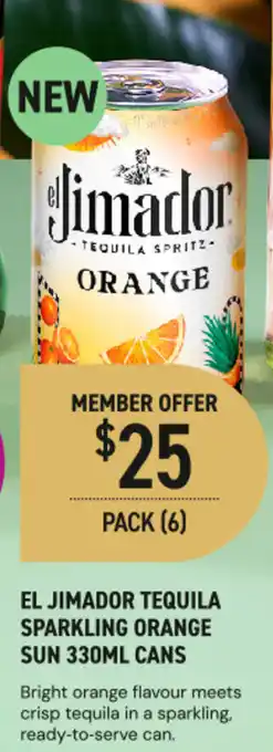 El jimador tequila sparkling orange sun cans