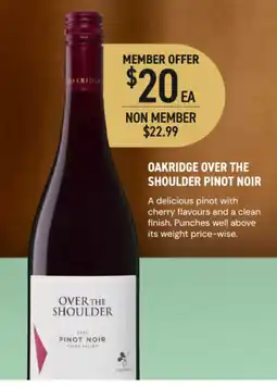 Dan Murphy's Oakridge over the shoulder pinot noir offer