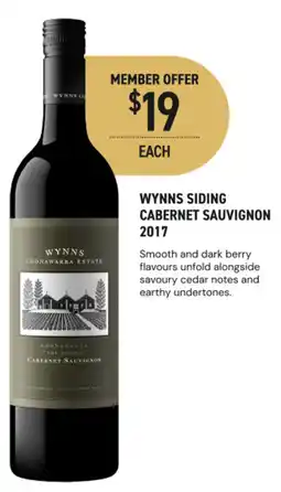 Dan Murphy's Wynns siding cabernet sauvignon 2017 offer