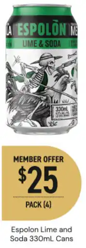 Dan Murphy's Espolon lime and soda cans offer