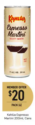 Dan Murphy's Kahlúa espresso martini cans offer