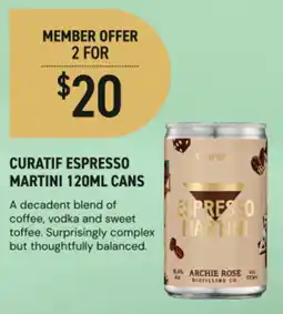 Dan Murphy's Curatif espresso martini cans offer