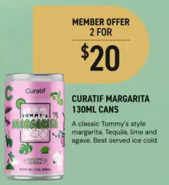 Dan Murphy's Curatif margarita cans offer