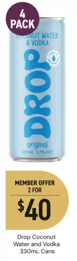 Dan Murphy's Drop coconut water and vodka cans offer