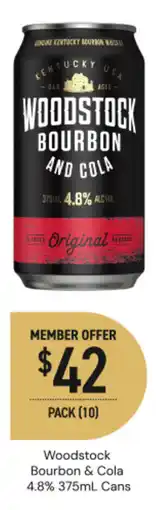 Dan Murphy's Woodstock bourbon & cola 4.8% cans offer