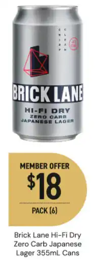 Dan Murphy's Brick Lane Hi-Fi Dry Zero Carb Japanese Lager Cans offer