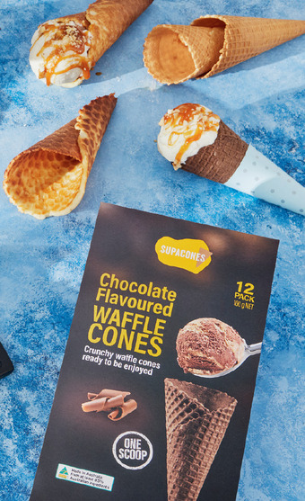 ALDI Supacones flavoured waffle cones 12pk/160g offer