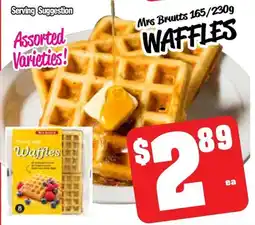 Farmer Jack's Mrs brunts waffles assorted varieties! offer