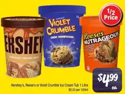 Farmer Jack's Hershey's, reese's or violet crumble ice cream tub offer