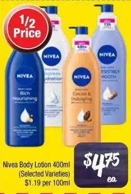 Farmer Jack's Nivea body lotion (selected varieties) offer