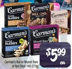 Farmer Jack's Carman's nut or muesli bars or nut slice offer