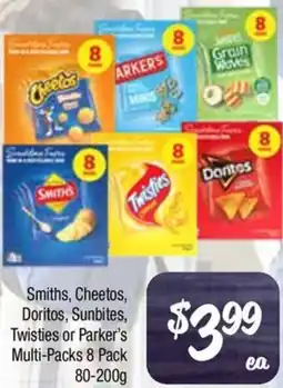 Farmer Jack's Smiths, cheetos, doritos, sunbites, twisties or parker's multi-packs offer