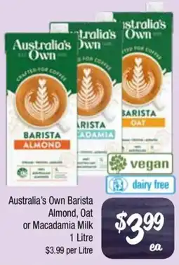 Farmer Jack's Australia's own barista almond, oat or macadamia milk offer