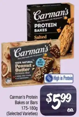 Farmer Jack's Carman's protein bakes or bars (selected varieties) offer