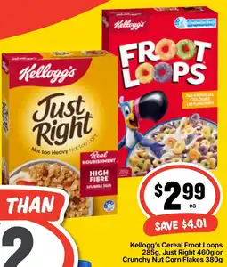 Ritchies Kellogg's Cereal Froot Loops , Just Right or Crunchy Nut Corn Flakes offer