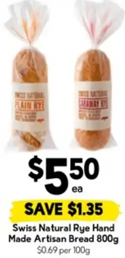 Drakes Swiss Natural Rye Hand Made Artisan Bread offer