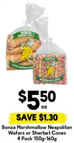 Drakes Bonza Marshmallow Neapolitan Wafers or Sherbet Cones offer