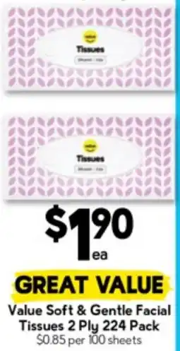 Drakes Value Soft & Gentle Facial Tissues 2 Ply offer