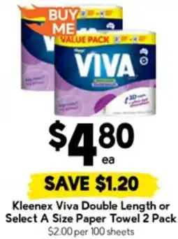 Drakes Kleenex Viva Double Length or Select A Size Paper Towel offer