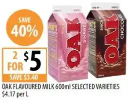 Supabarn Oak flavoured milk selected varieties offer