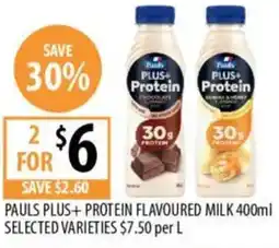 Supabarn Pauls plus+ protein flavoured milk selected varieties offer