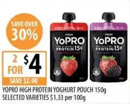 Supabarn Yopro high protein yoghurt pouch selected varieties offer