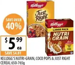 Supabarn Kellogg's nutri-grain, coco pops & just right cereal offer