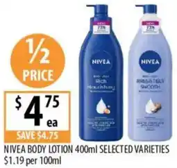 Supabarn Nivea body lotion selected varieties offer
