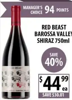Supabarn Red beast barossa valley label 40% offer