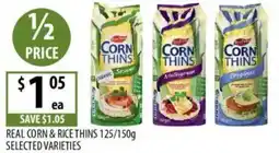 Supabarn Real corn & rice thins selected varieties offer
